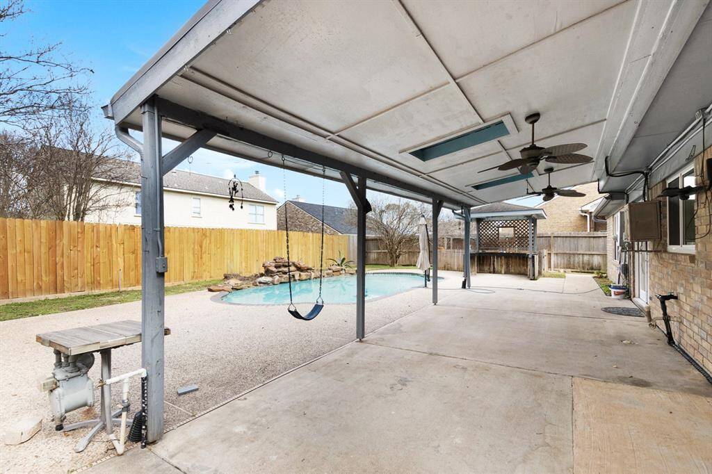 View of the wonderful covered patio area with ceiling fans.