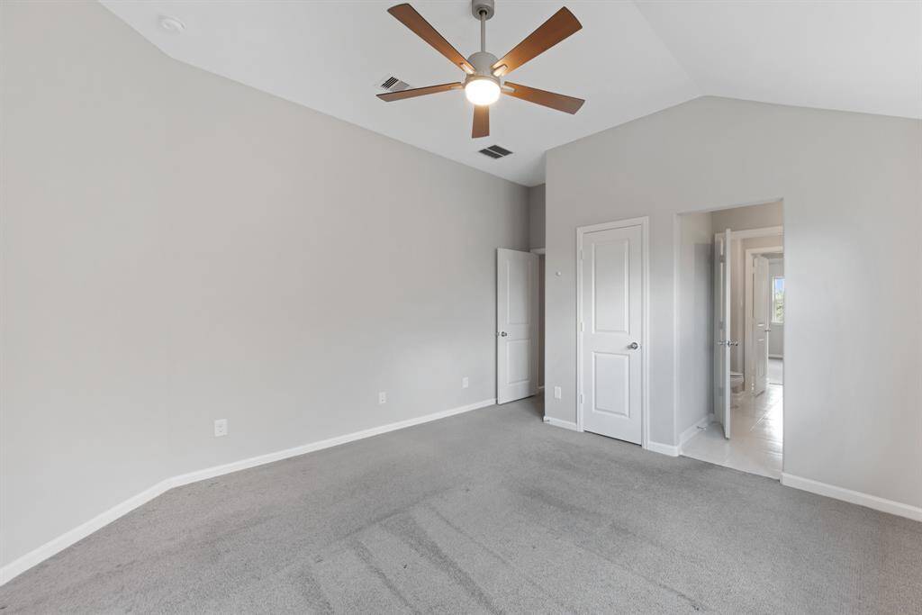 The opening to the right leads to the "Jack and Jill" bathroom.  The door in the middle leads to the spacious walk in closet.  The entry door to the left leads to the hall and catwalk.