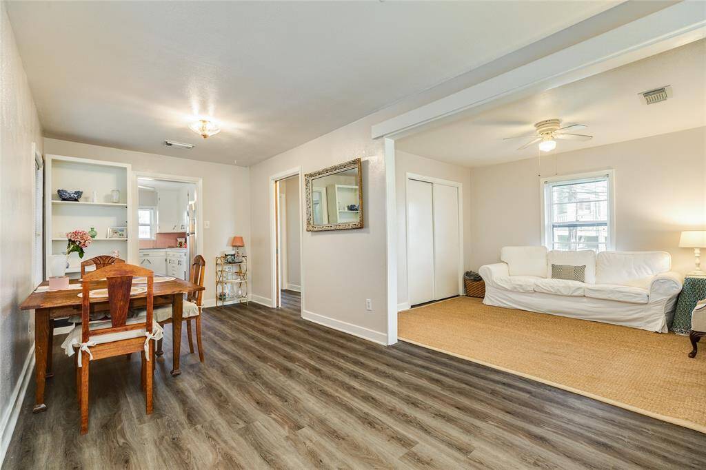 Garage apartment entry with living and dining space and plenty of storage.