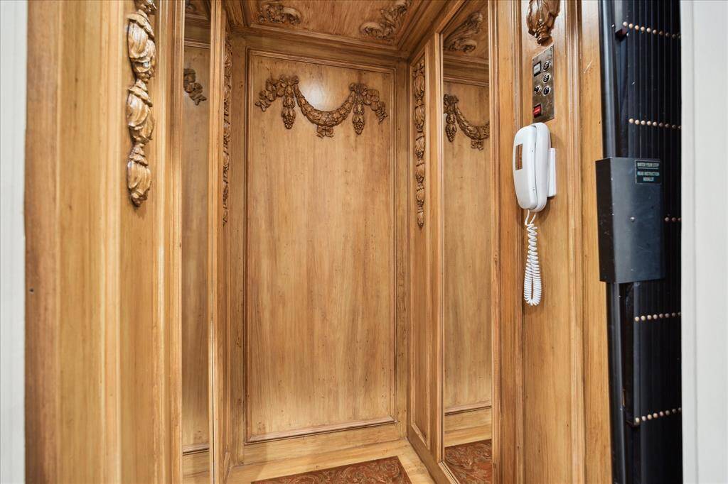 The beautiful elevator interior easily moves between the three floors.