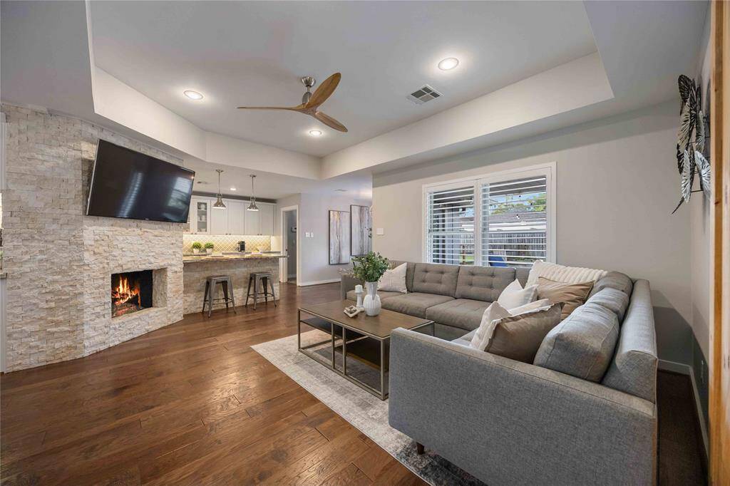Recessed lighting adds a modern touch to this perfectly transformed home.