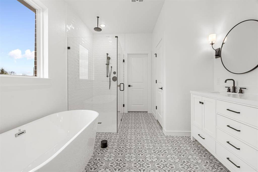Serene primary bath with dual sinks and freestanding tub (*Photo not of actual home and used for illustration purposes only.)