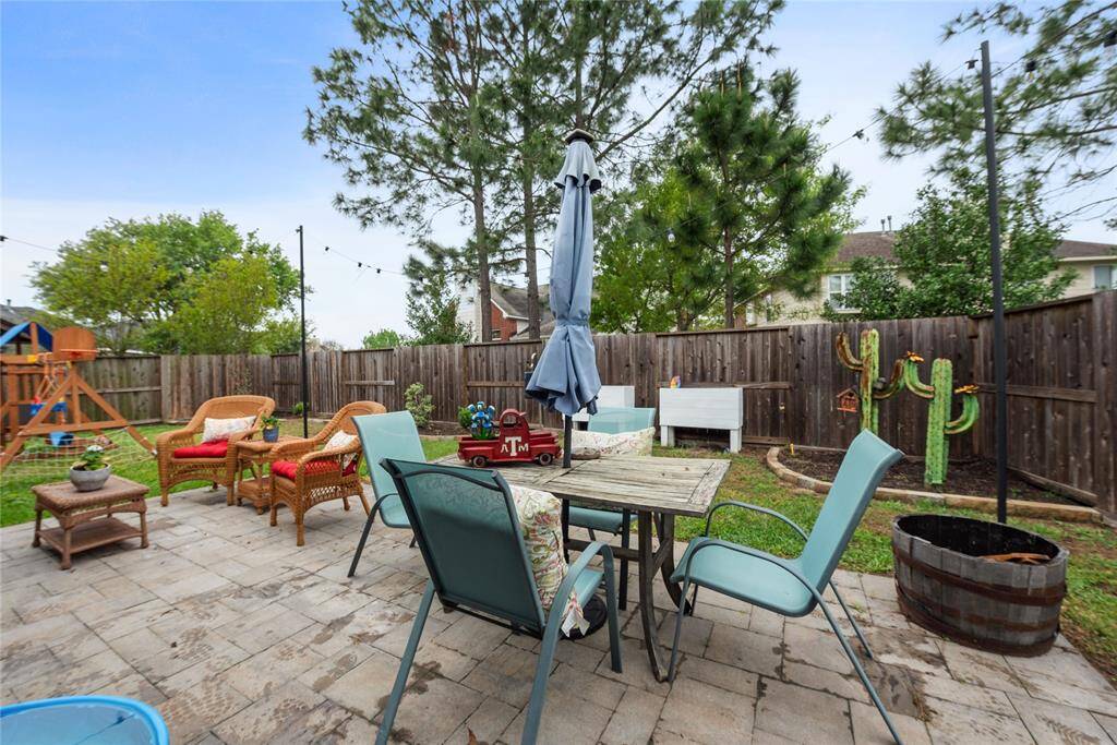 Extended paver patio creates functional space for outdoor dining, conversation set, room for water table or kids activities, a fire pit or whatever you like! Easy to maintain landscaping in back with beautiful stone accents to match the front. Fence & room replaced in 2020! *extra gate down side of the yard to create a "dog run" and protect this part of the yard from your beloved diggers!