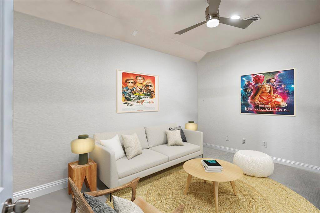 Get ready for the ultimate movie nights! This pre-wired media room is ready for your dream home theater setup. With plush carpeting, recessed lighting, and plenty of space, it's the perfect spot for binge-watching, gaming, or enjoying the big game. Just bring the popcorn! *This room has been virtually staged