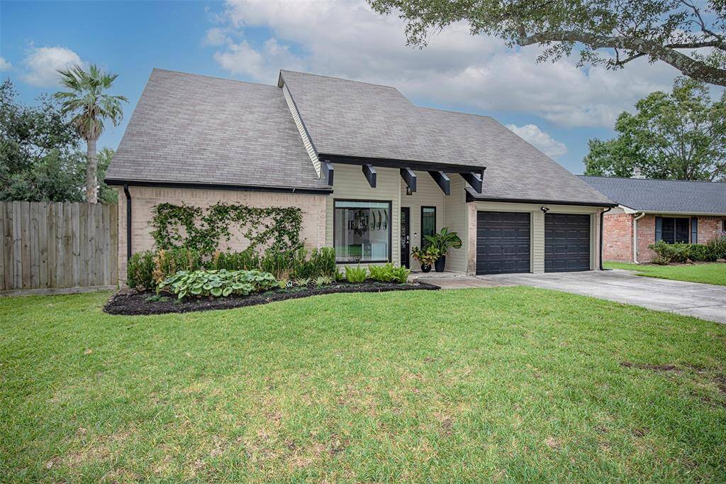 Charming modern home with a unique roofline, two-car garage, and well-maintained front yard. Features a landscaped garden and a welcoming entryway under an overhang. Ideal for families seeking a stylish and comfortable living space.