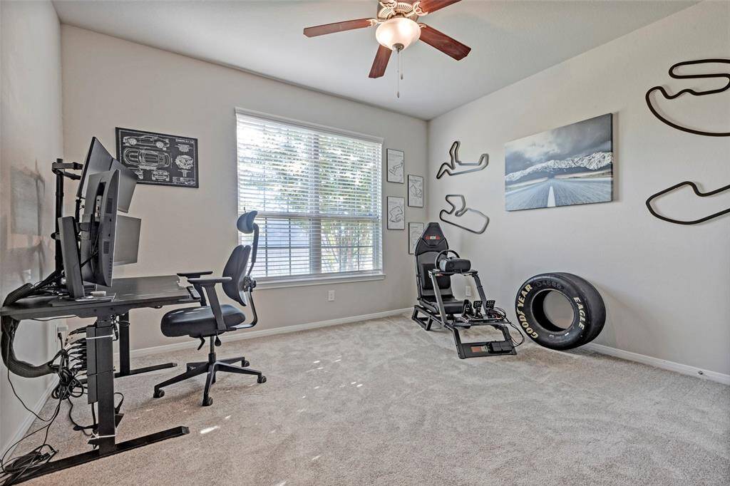 The owner's bath has a soaking tub, glass shower and huge walk in closet.
