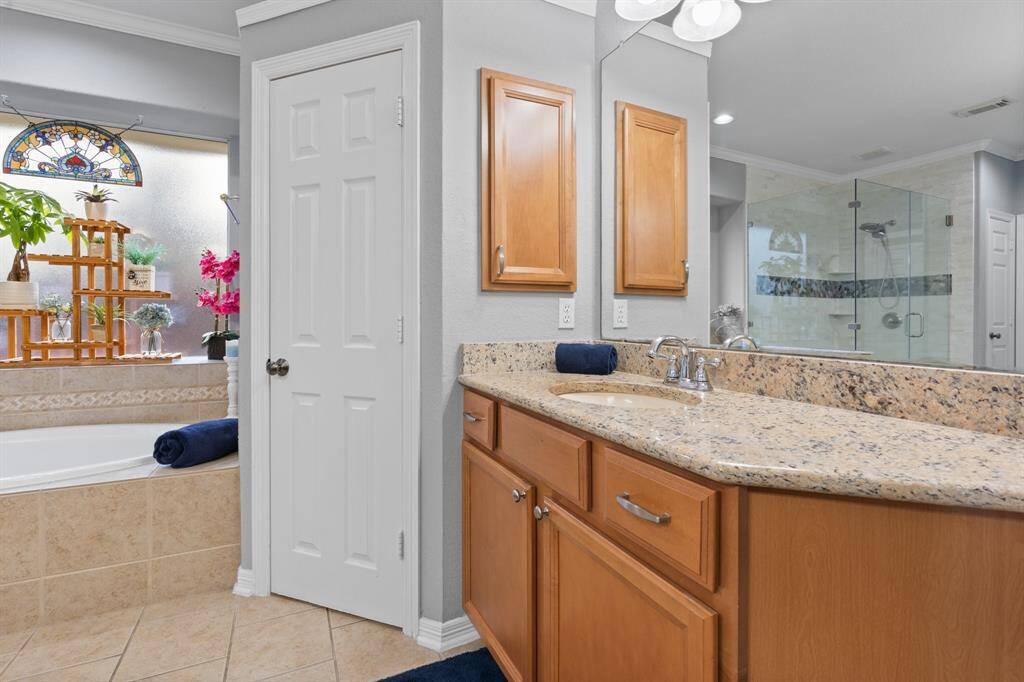There are 2 large walk-in closets in the master bath.