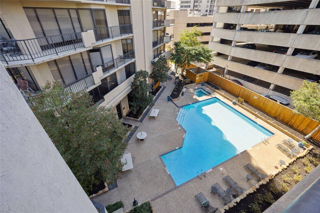 Overview of pool from roof of parking garage