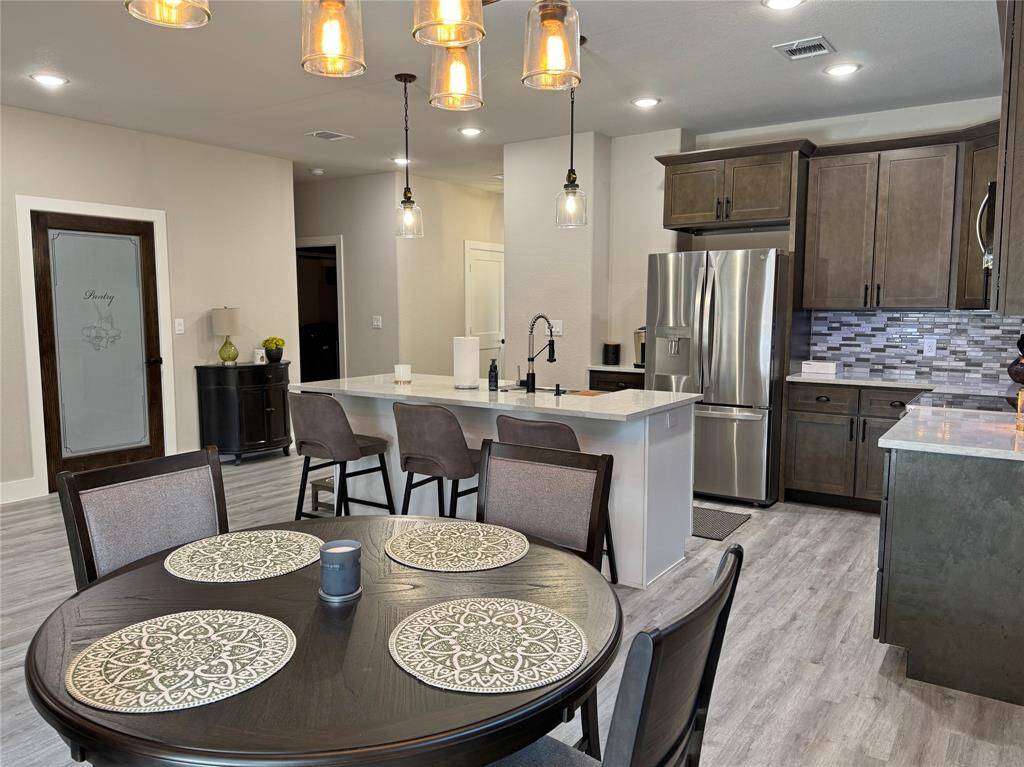 From the patio doors facing the kitchen.