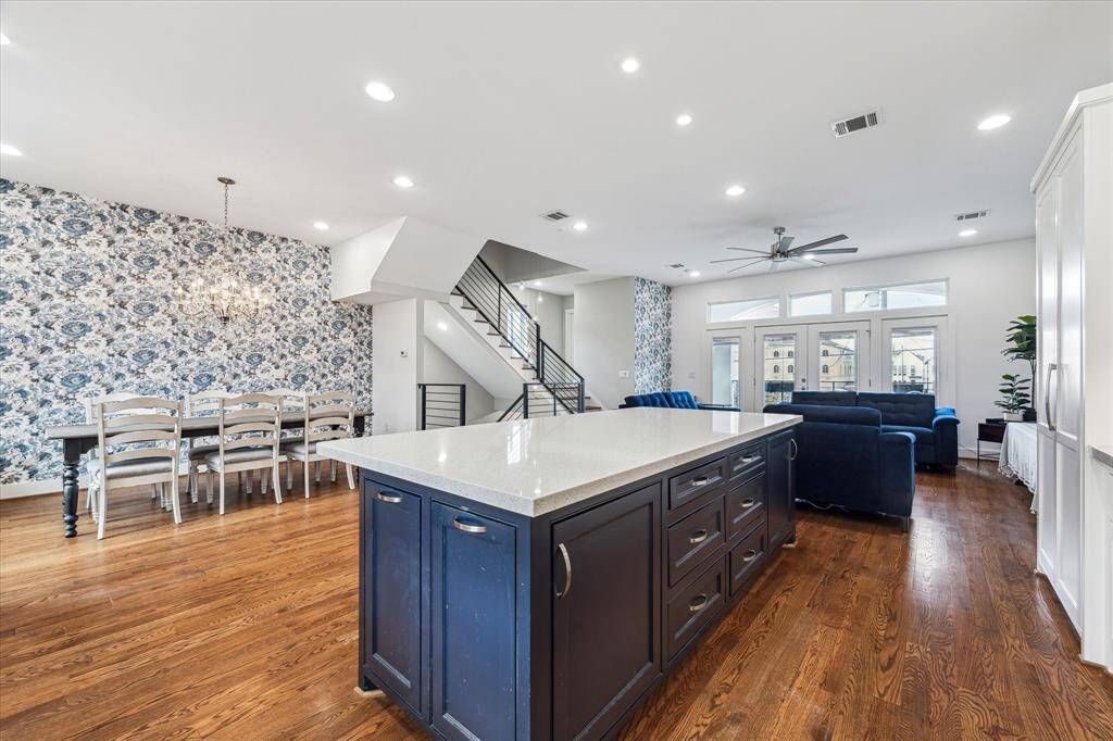 WOW! The island is enormous and has plenty of prep and seating for guests and preparing meals.