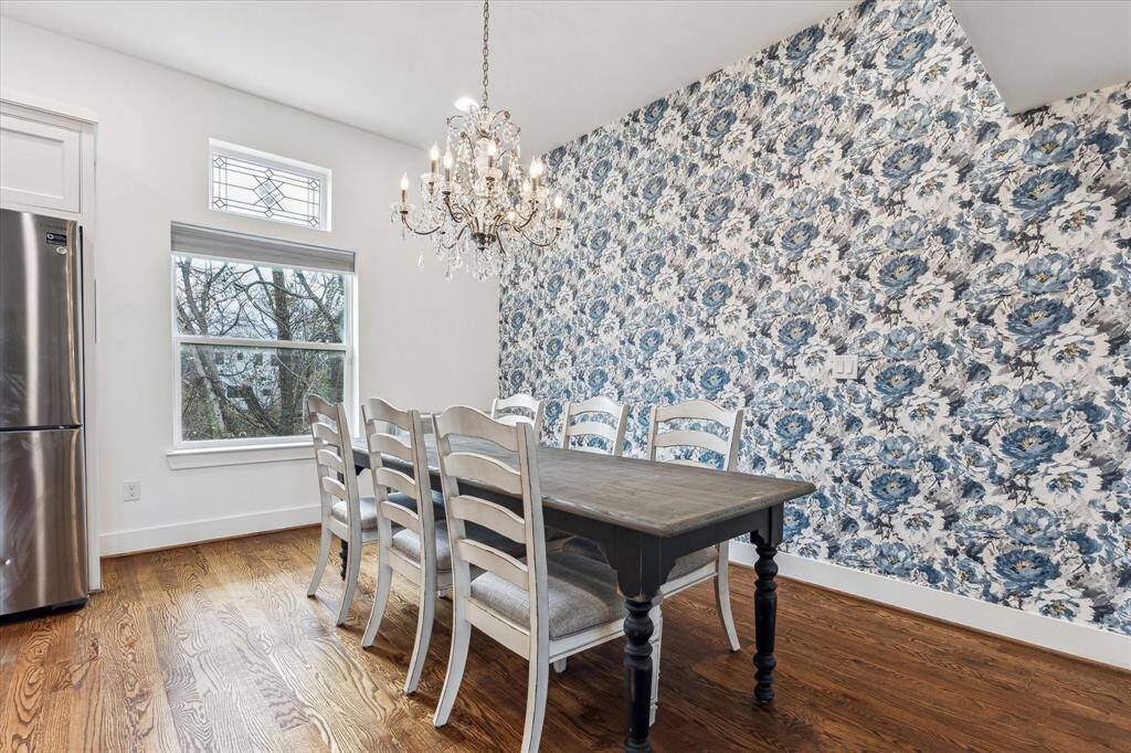 Another view of the dining area is located just steps from the kitchen to allow for entertaining a large group.