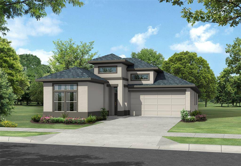 The 1 story Franklin plan elevation C with atucco and brick