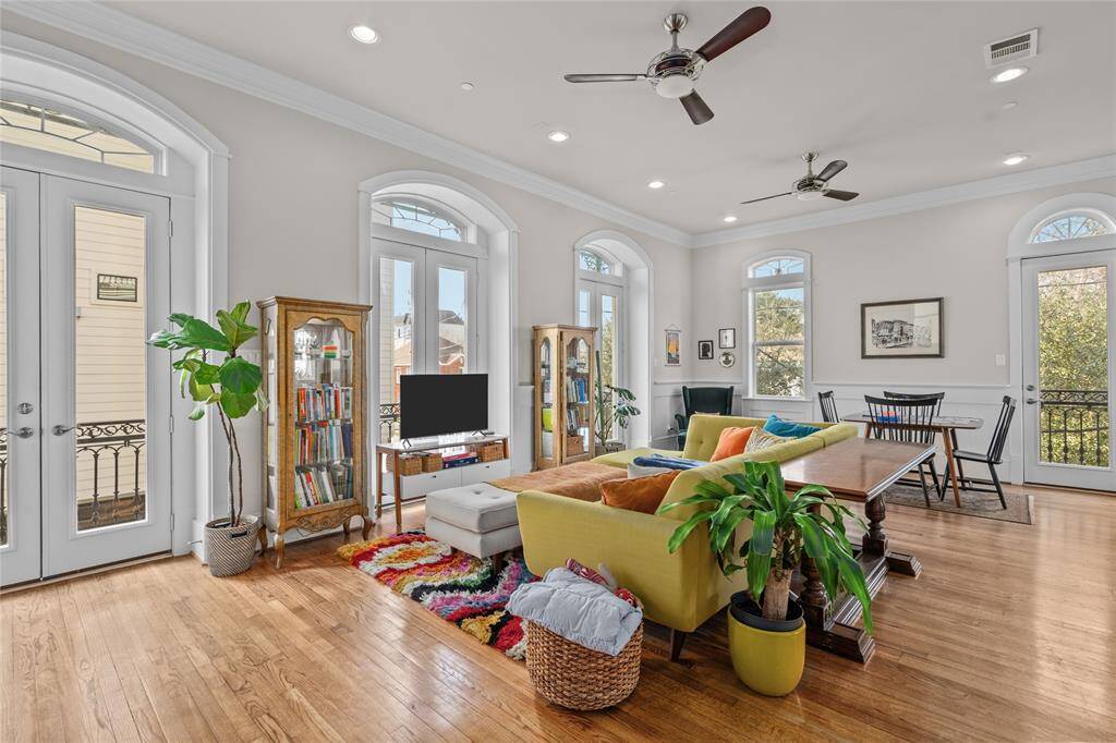 Natural light fills the living room