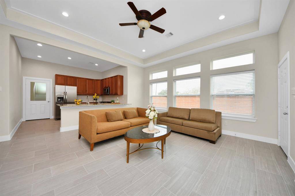 Kitchen overlooks the family room.