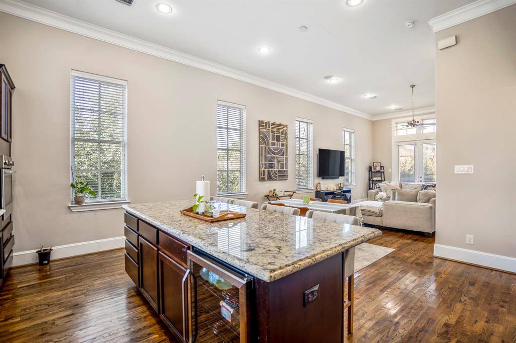 This oversized island also comes with a built-in wine cooler.