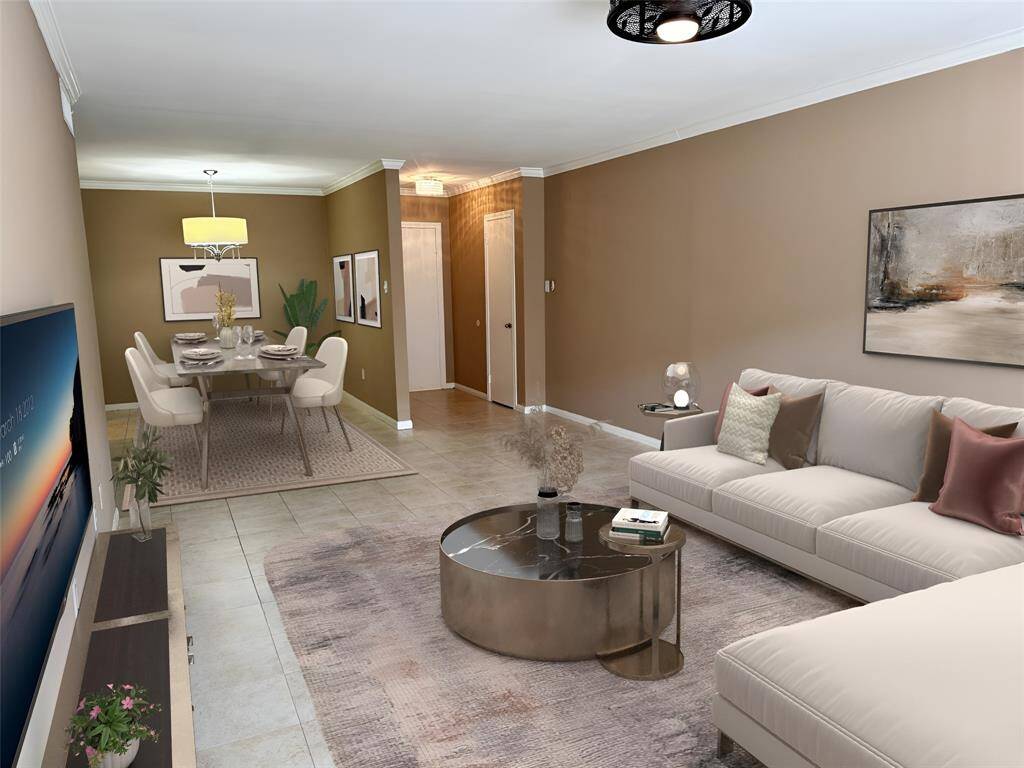 Living area looking toward dining and entry - virtual staging
