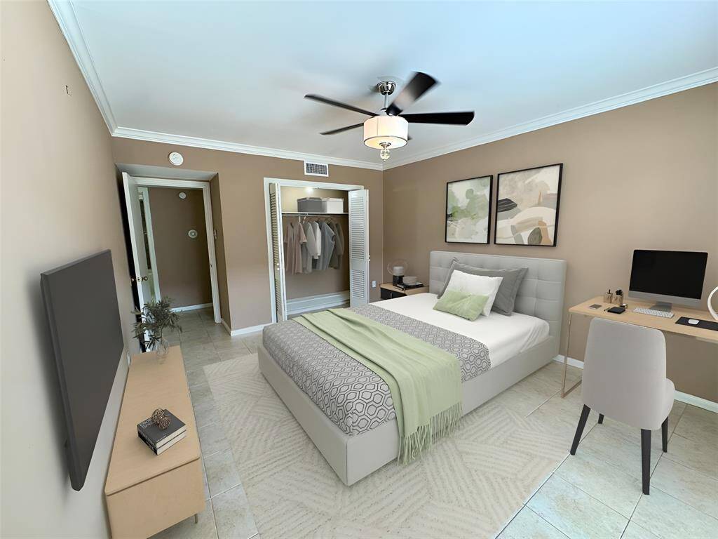 Secondary bedroom looking toward entry and closet - virtual staging