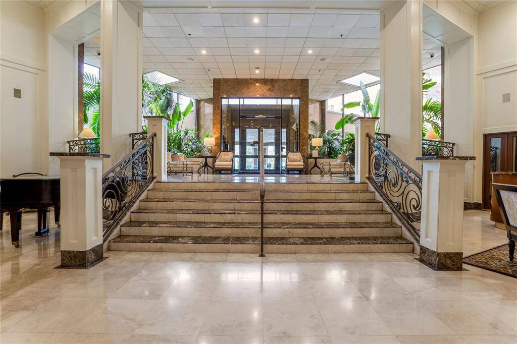 The elegant main lobby is a gathering place for residents.
