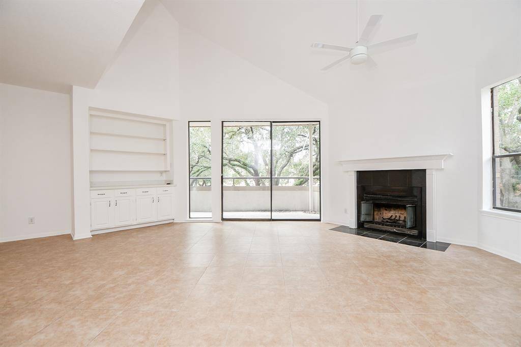 The sleek fireplace is bound to be the star of the show at any time of year!