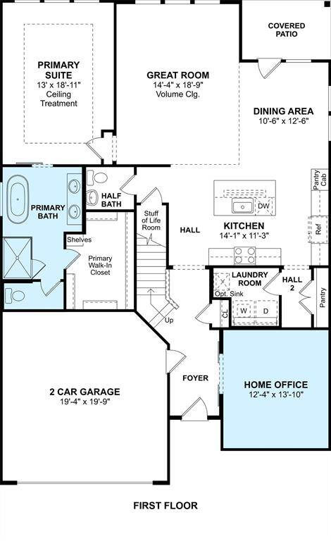 The Omaha floor plan by K. Hovnanian Homes. 1st Floor shown. *Prices, plans, dimensions, features, specifications, materials, and availability of homes or communities are subject to change without notice or obligation.