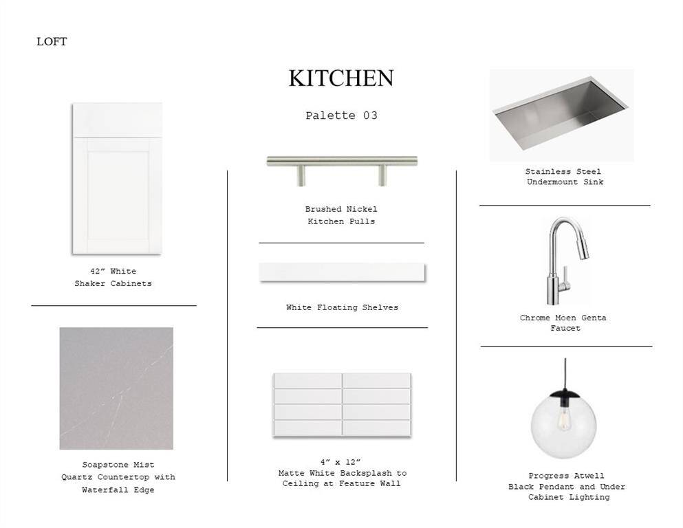 Loft Look Palette 3: Kitchen Selection Sheet (*Artist rendering used for illustration purposes only.)
