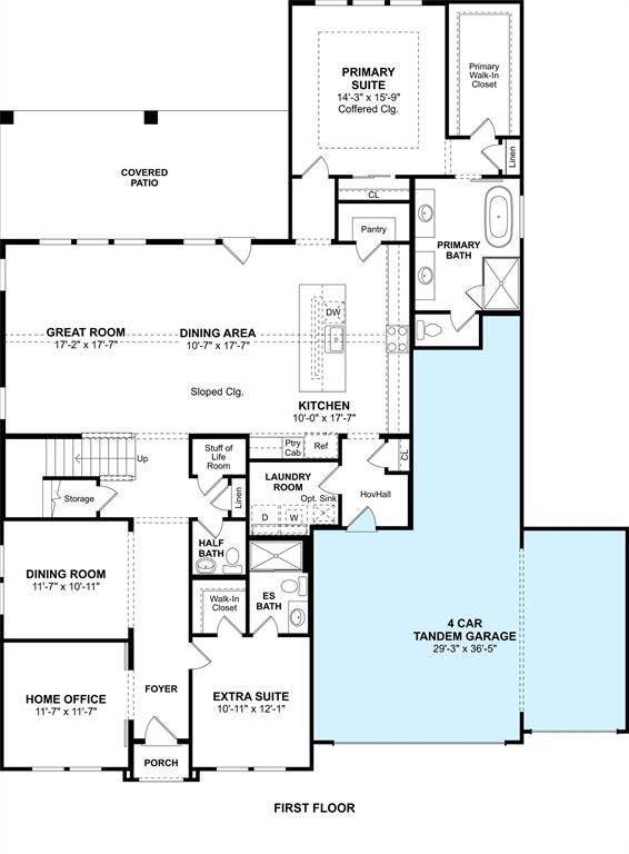 The Stirling floor plan by K. Hovnanian Homes. 1st Floor shown. *Prices, plans, dimensions, features, specifications, materials, and availability of homes or communities are subject to change without notice or obligation.