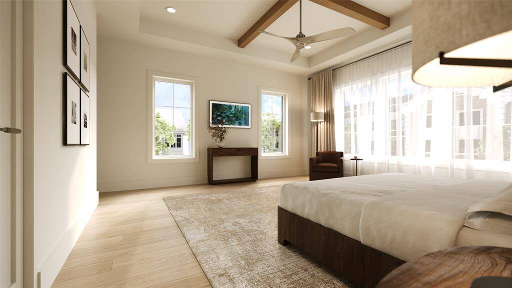 Another view of the Primary Bedroom which also features a Minka 3 Blade 60" Indoor Energy Star Ceiling Fan with Remote finished in Brushed Nickel with Silver Blades.