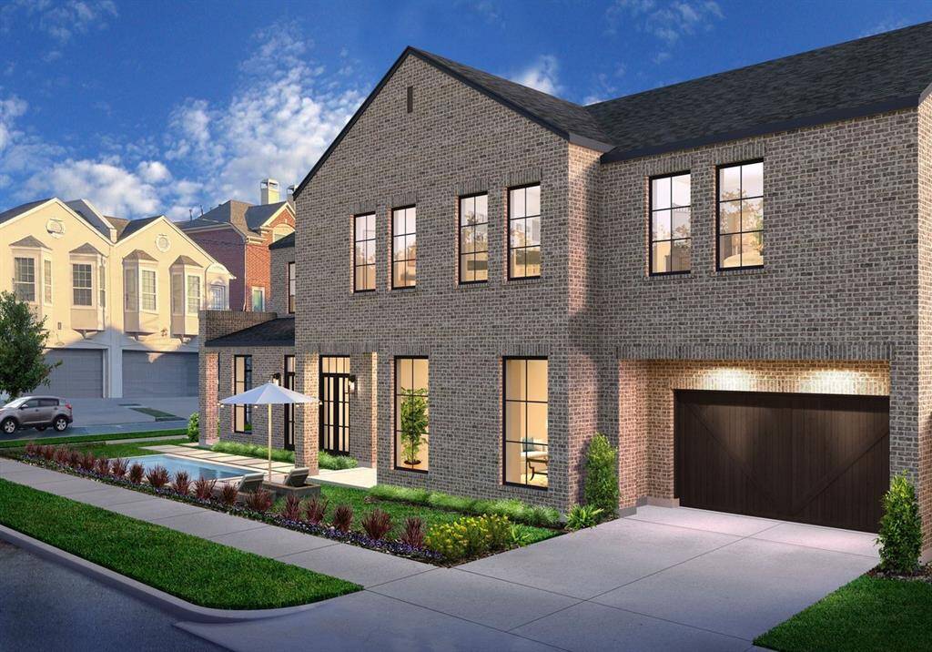 Side loading two car garage. Pool in rendering is not included with the price of the home.