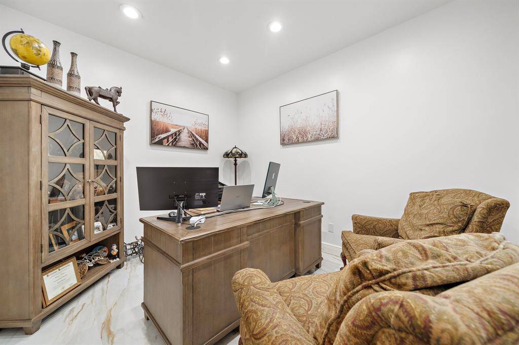 Quiet home office with neutral walls