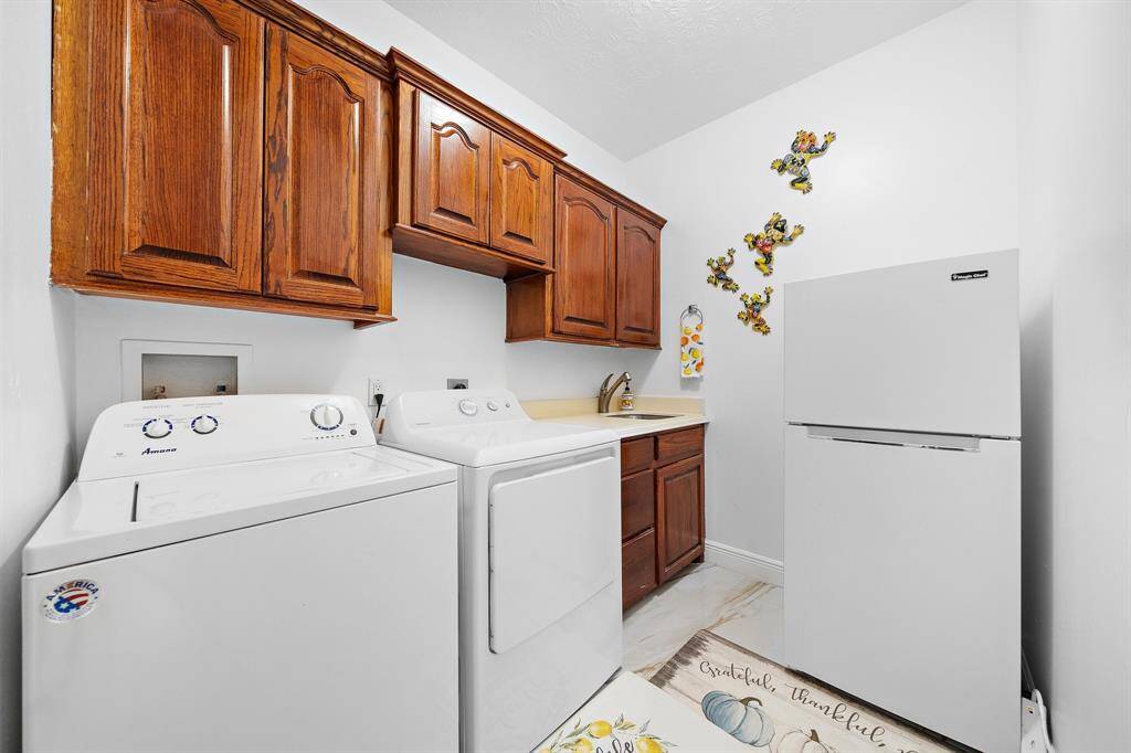 Functional laundry room with cabinets for storage