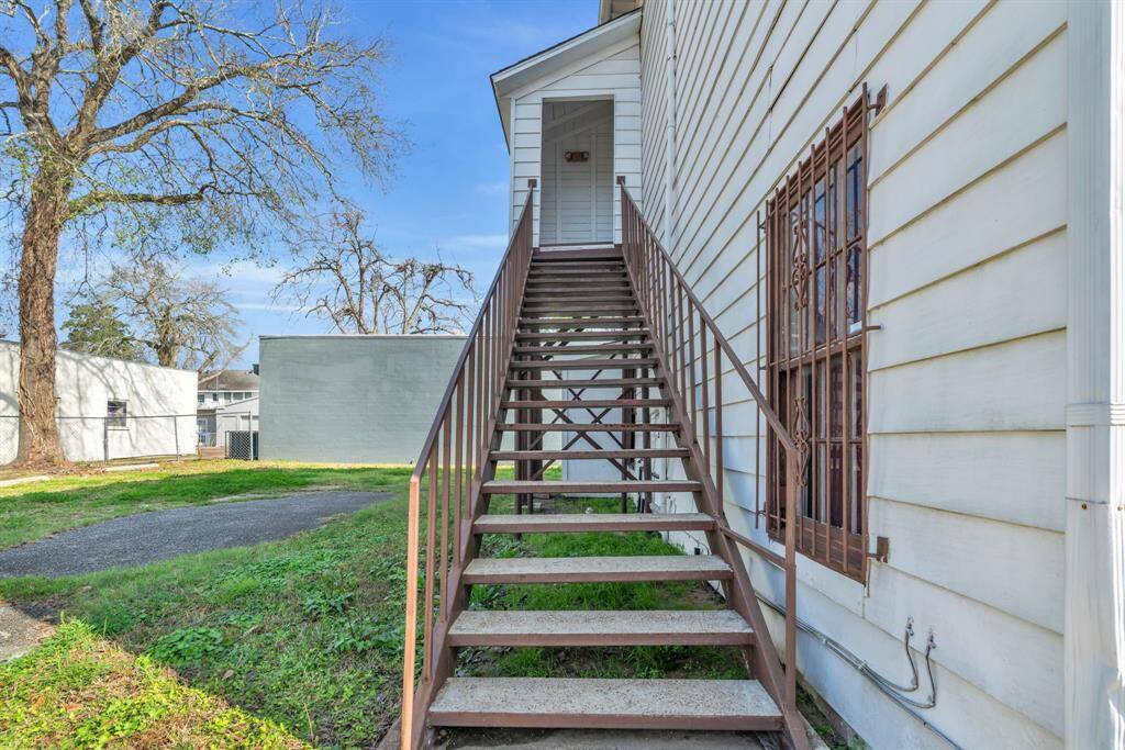 Outside staircase on north side of building