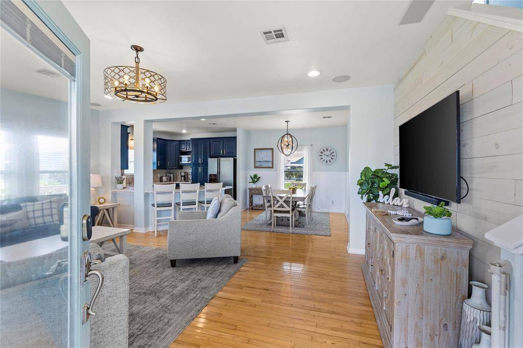 View from the front door into the open living and dining areas
