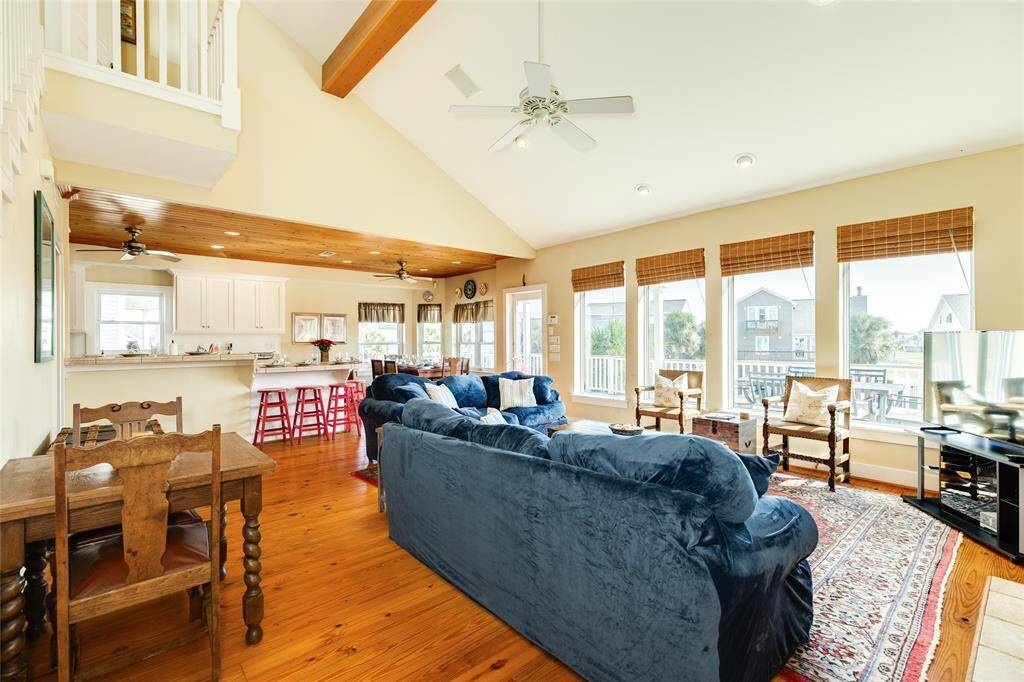Open concept with living, dining and kitchen/