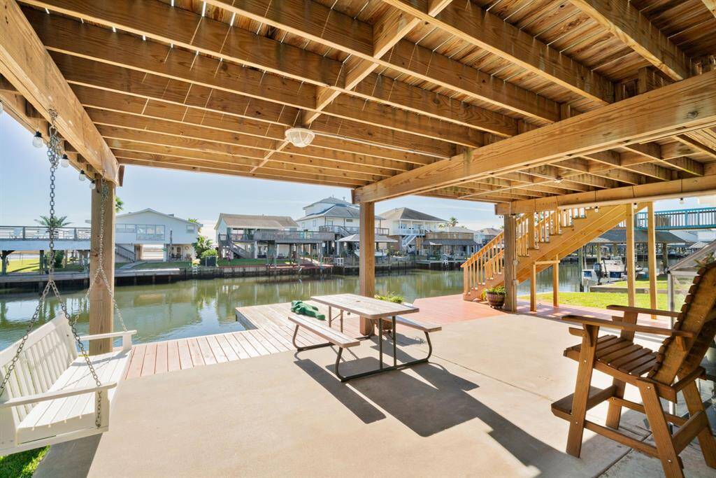 downstairs on back porch facing canal
