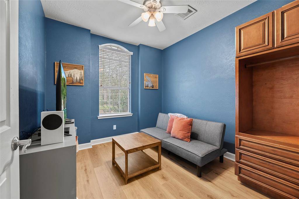 You’re going to love the morning commute to the private spacious study. This first-floor study or bonus room offers gorgeous vinyl plank flooring, designer paint, a cooling fan and plenty of space for your home office furnishings.