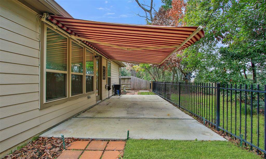 Awning covers the entire porch for comfort