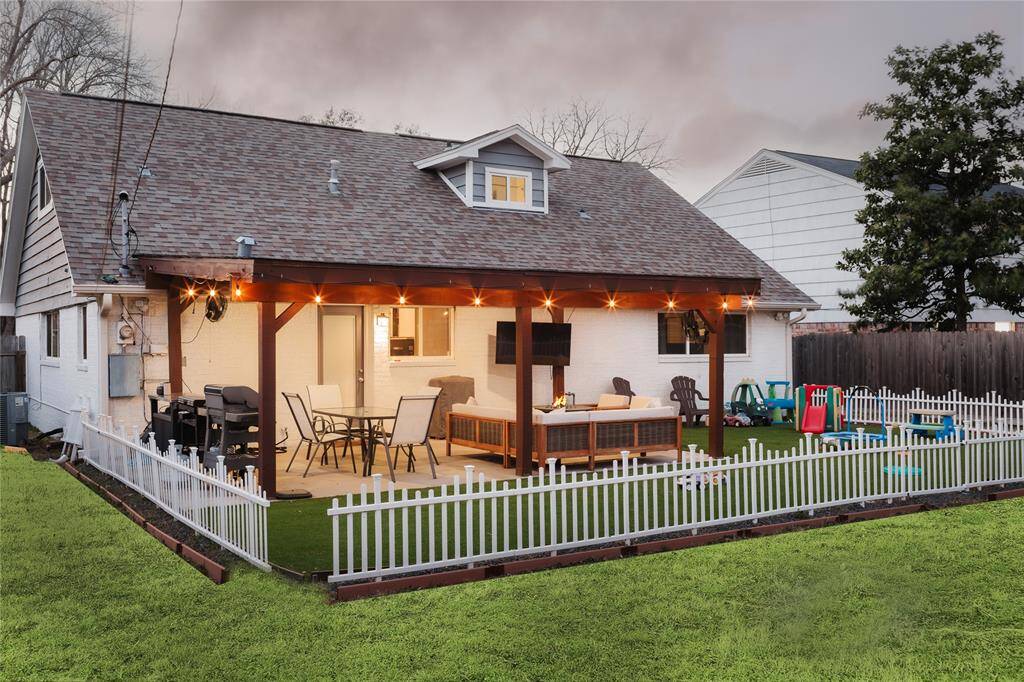 Charming string lights provide the perfect ambiance for outdoor relaxation.