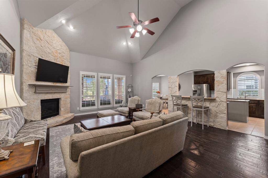 The living room is open to the kitchen.