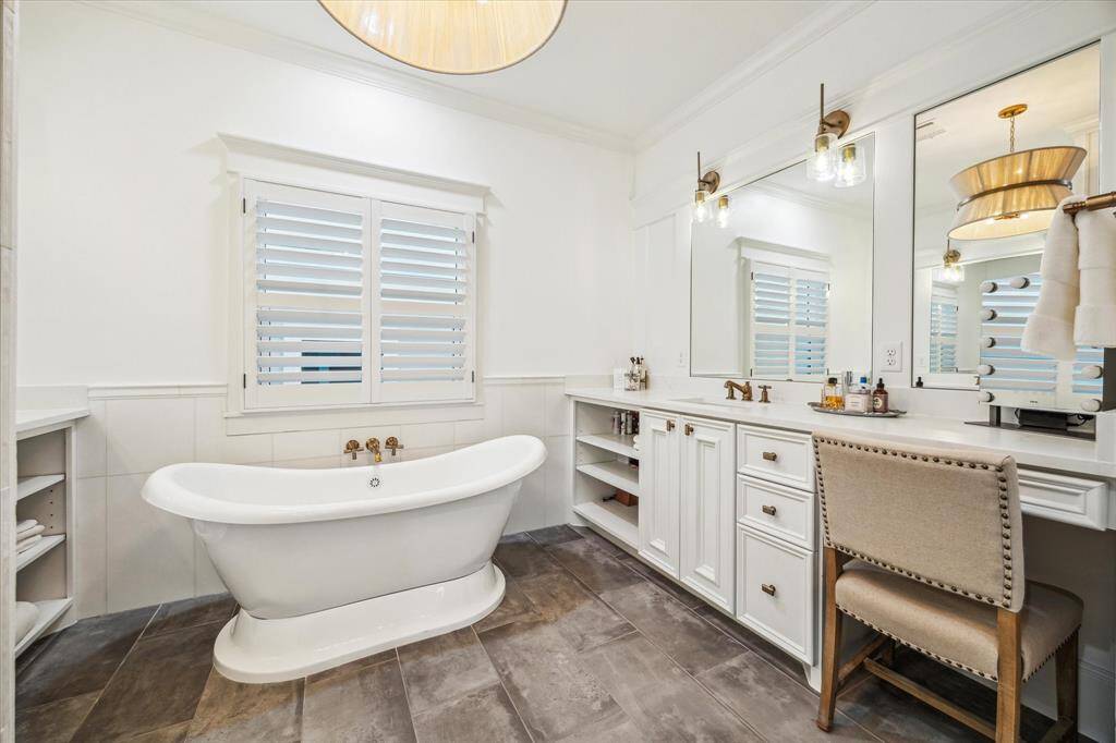 Unwind in the freestanding soaking tub, the perfect retreat to relax and rejuvenate while enjoying a peaceful, spa-like atmosphere.