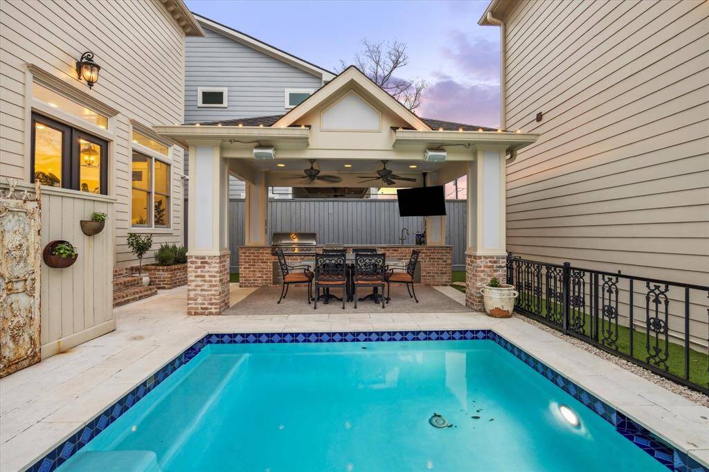 Relax by the pool or unwind in the hot tub while enjoying your favorite shows on the TV! The covered patio is wired for internet, speakers, and comes complete with a TV and receiver.