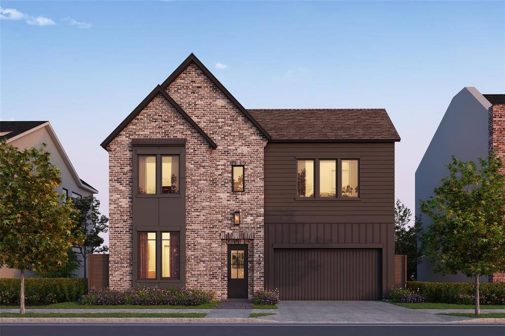 This Sunset Heights home blends classic proportions with modern elements, featuring brick and siding.