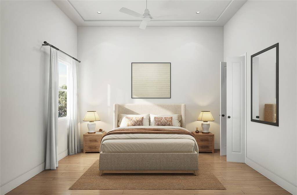 A welcoming guest bedroom that offers comfort and privacy. With ample space for a queen-sized bed and furniture, this room ensures visitors feel right at home. Thoughtfully designed to provide a relaxing retreat.