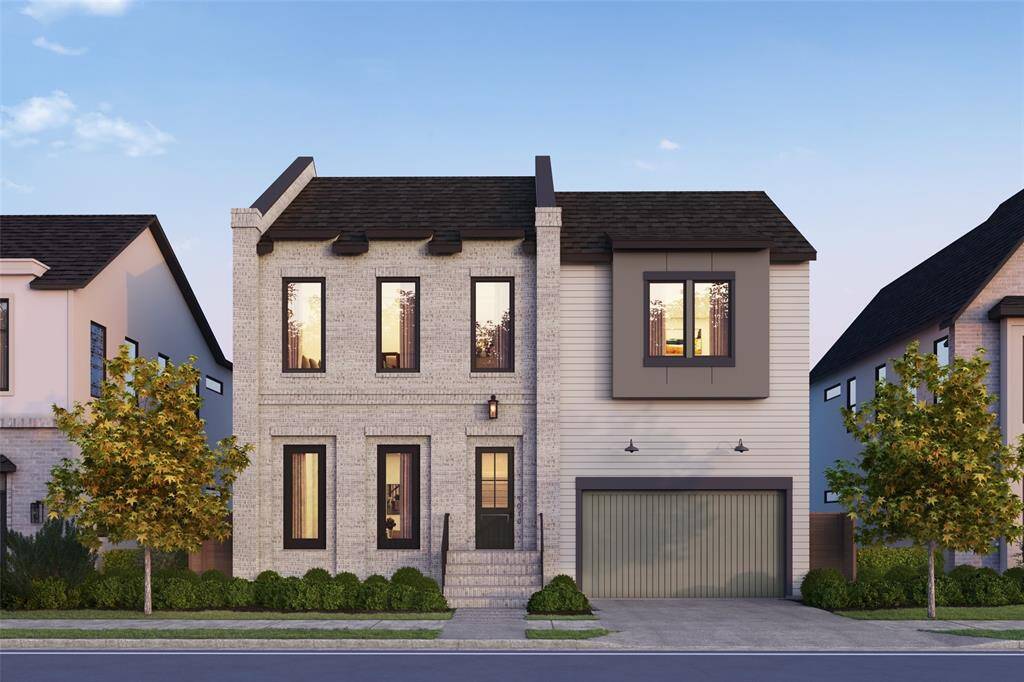 This Sunset Heights home blends classic proportions with modern elements, featuring brick and siding.