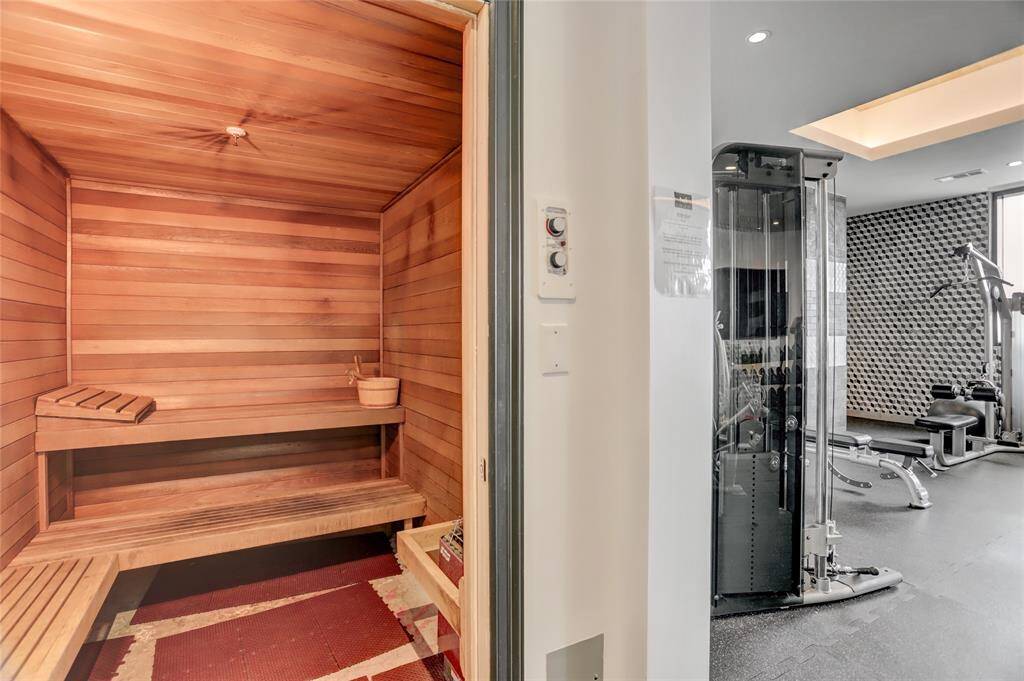 After an intense workout, unwind in the sauna, a perfect retreat for relaxation and recovery. Whether you're starting your day with a morning run or winding down in the evening, this well-appointed space makes health and wellness a part of your lifestyle.