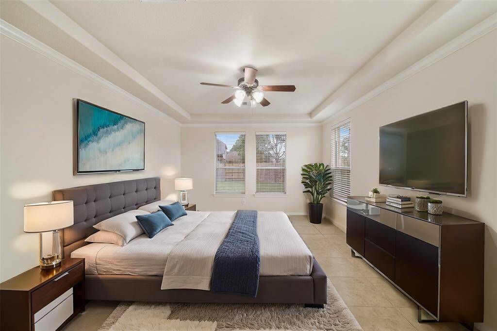 Primary bedroom, virtually staged.