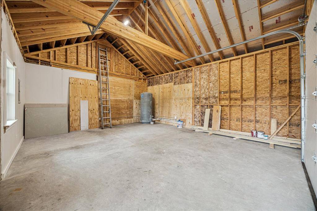 The 20' x 24' shop sits on a concrete slab has the front wall framed and ready for a 2nd garage door, if desired.