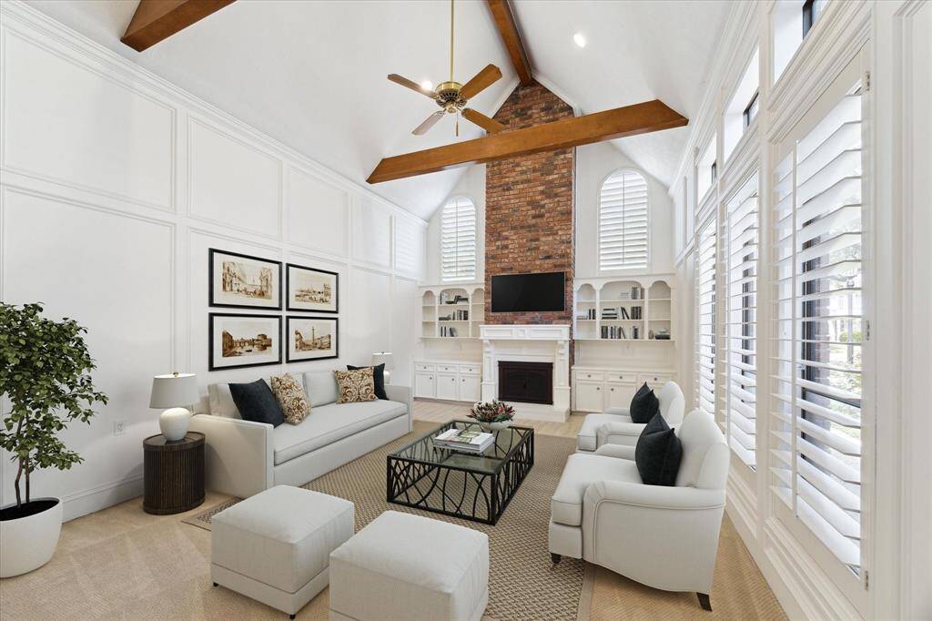 Virtual staging which shows how spacious and inviting the family room is.
