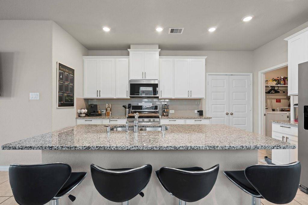 Recessed lighting in kitchen.