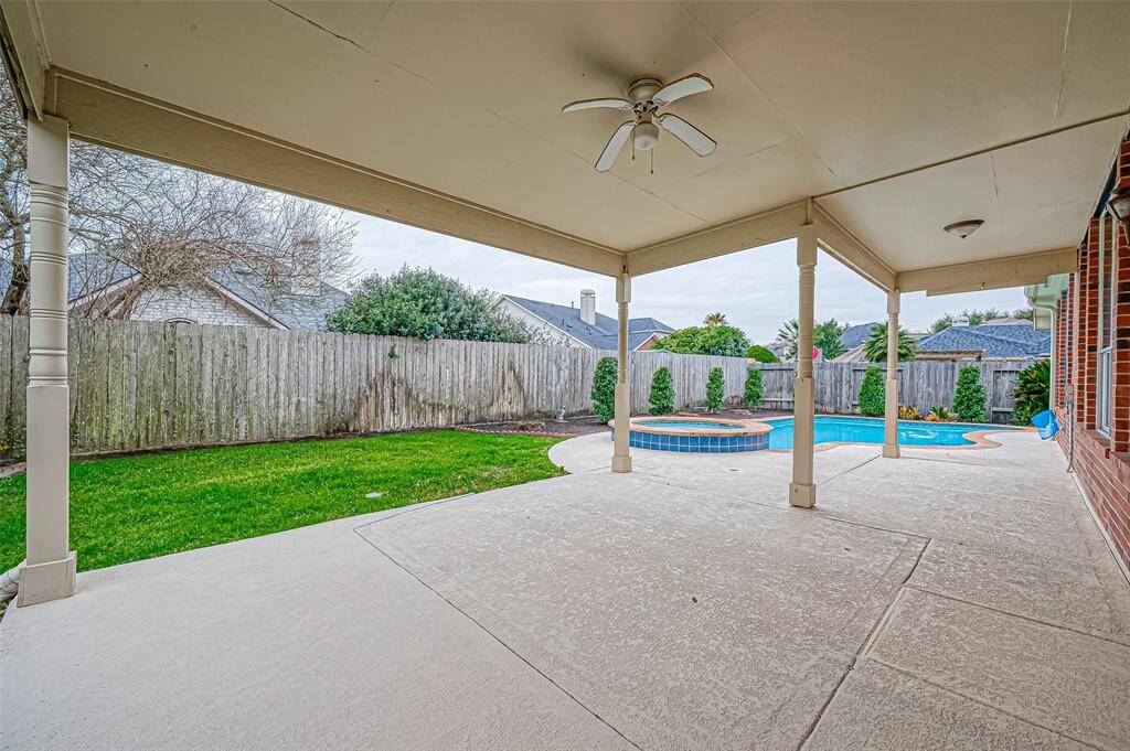 Your covered patio has plenty of room for dining al fresco or grilling with friends and family on those warm summer evenings.