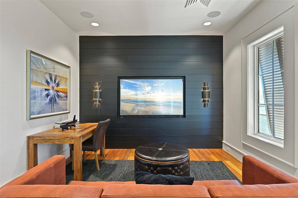 The built-in tv wall provides a sleek aesthetic free from clutter, outlets and cords to obstruct from the beauty of the space.